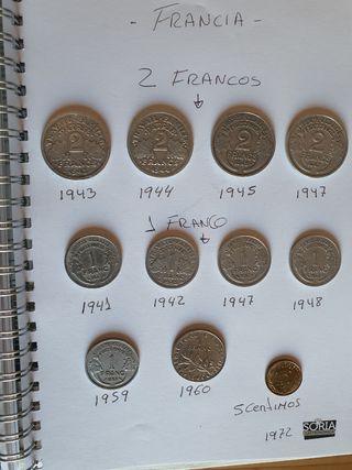 Moneda francos 1941,1942,43,44,45,47 ,48,