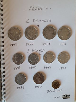 Moneda francos 1941,1942,43,44,45,47 ,48,