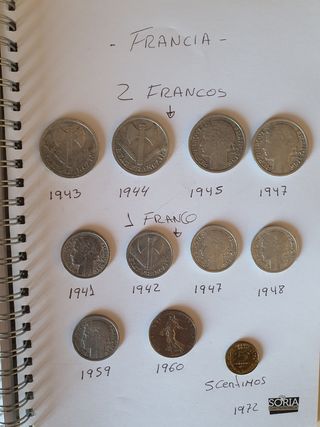Moneda francos 1941,1942,43,44,45,47 ,48,