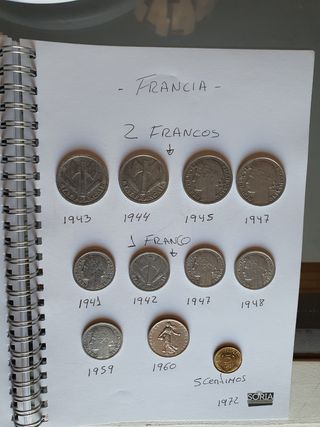 Moneda francos 1941,1942,43,44,45,47 ,48,