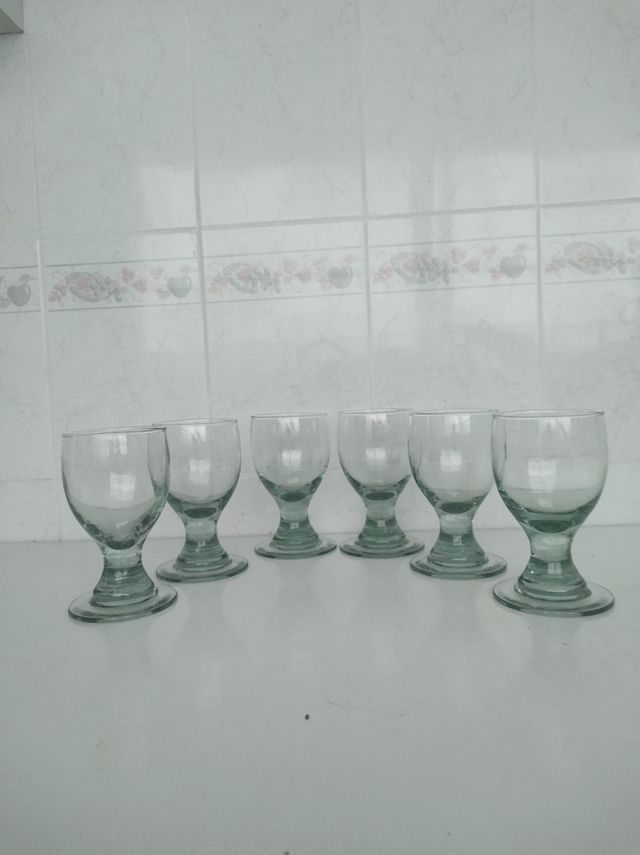 6 copas vino vidrio vintage