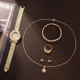 ✅️Reloj anillo collar pendientes pulsera color oro