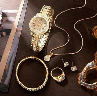 ✅️Reloj anillo collar pendientes pulsera color oro