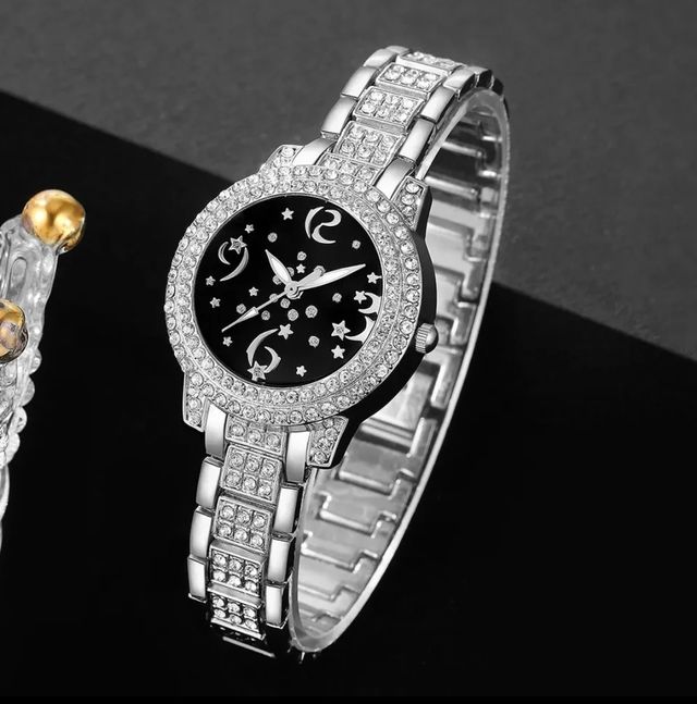 Reloj cuarzo pendientes collar anillo color plata