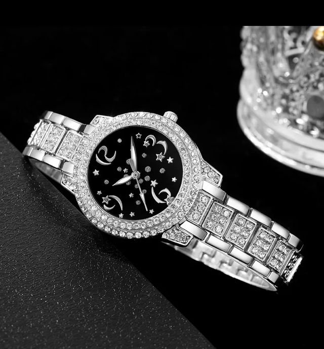 Reloj cuarzo pendientes collar anillo color plata