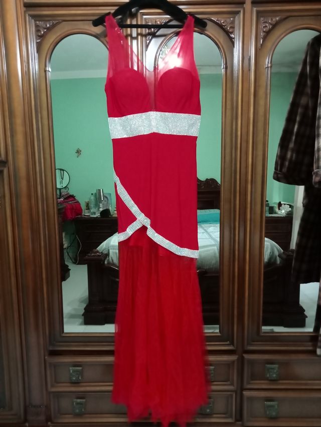 Vestito elegante rosso Impero Couture