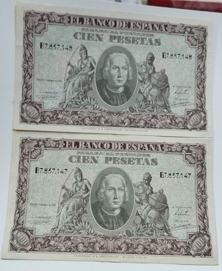 Pareja correlativa 100 pesetas Colon 1940 Ebc+