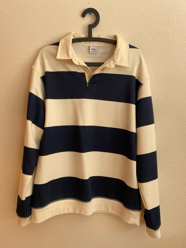 Jersey Beige de rayas azules