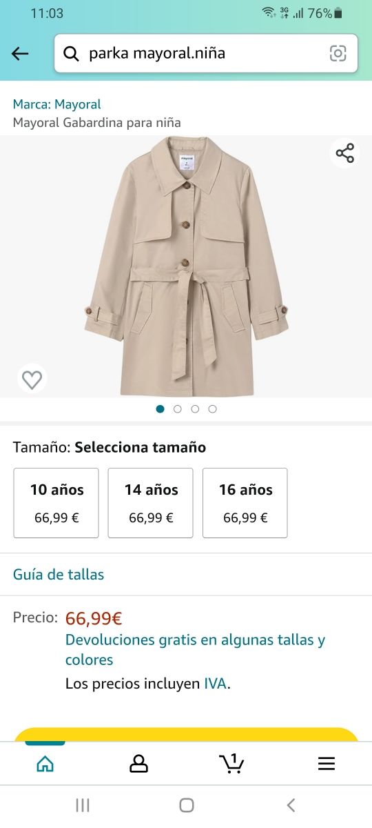 Gabardina MAYORAL BEIG NUEVA