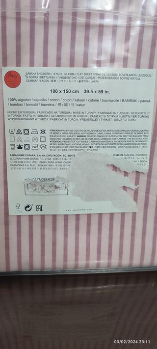 ZARA HOME, SABANA ENCIMERA DE CUNA NU