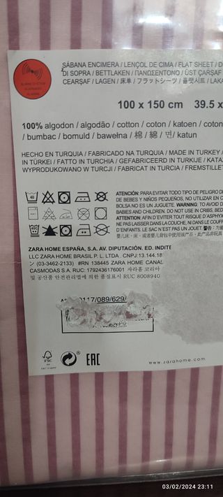 ZARA HOME, SABANA ENCIMERA DE CUNA NU