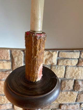 Lampada Da Terra in noce antica  con paralume 