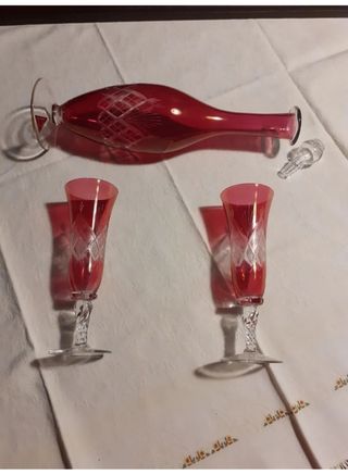 Bottiglia con 2 bicchieri vintage '60