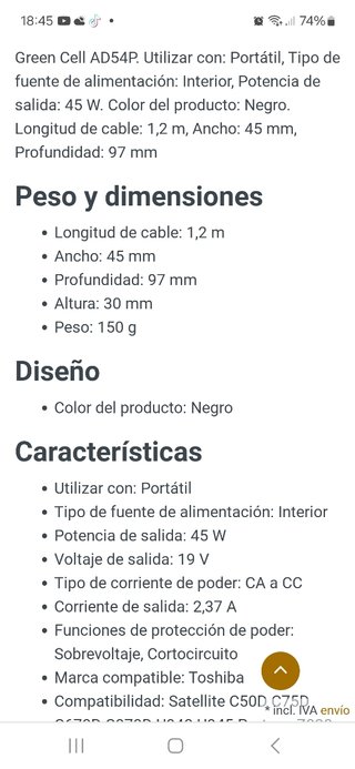 Cargador Toshiba Green Cell