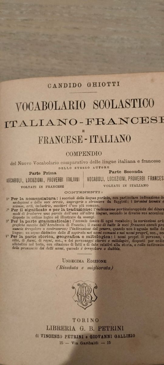 Vocabolario Ghiotti ita-fra inizio 900