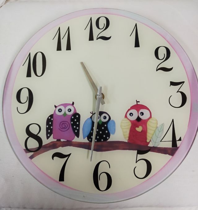 Reloj de pared Cristal 30cm diámetro. Buhos