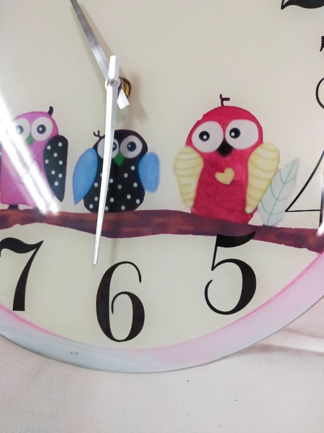 Reloj de pared Cristal 30cm diámetro. Buhos