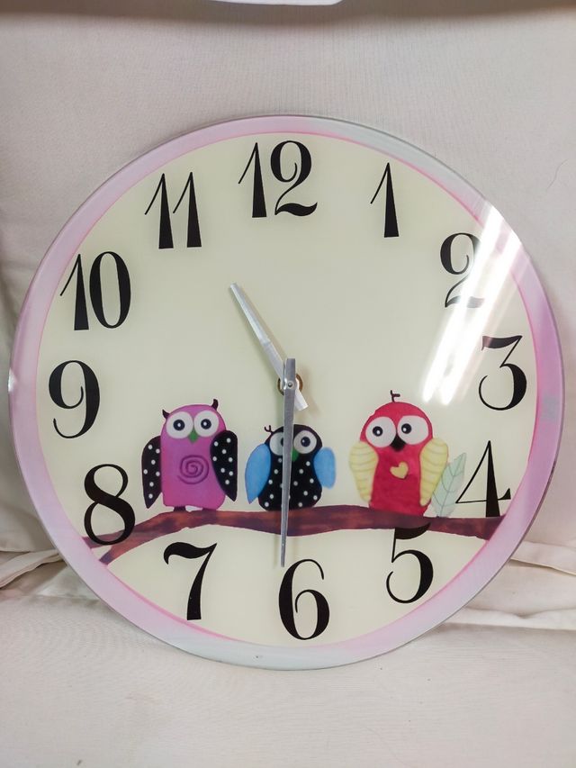 Reloj de pared Cristal 30cm diámetro. Buhos