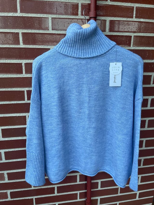 Jersey punto, cuello alto, azul