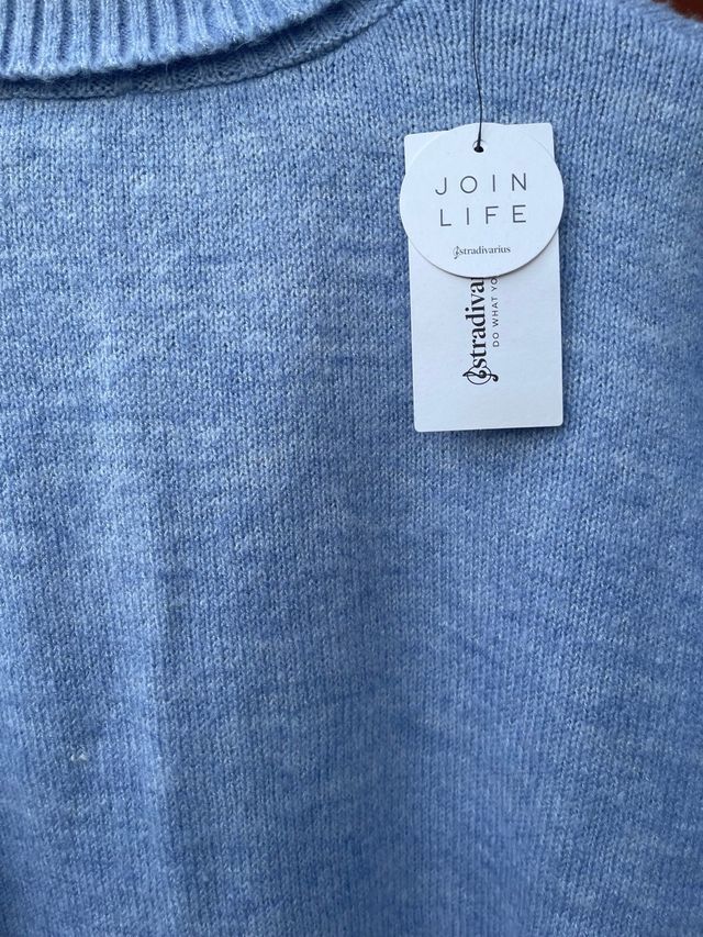 Jersey punto, cuello alto, azul