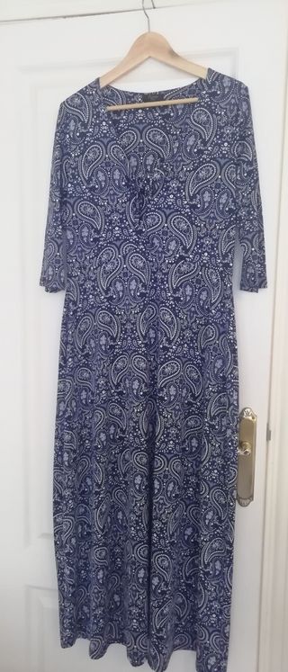Vestido largo mujer blanco y azul