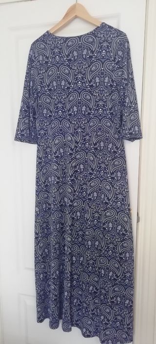 Vestido largo mujer blanco y azul