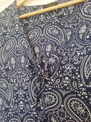 Vestido largo mujer blanco y azul