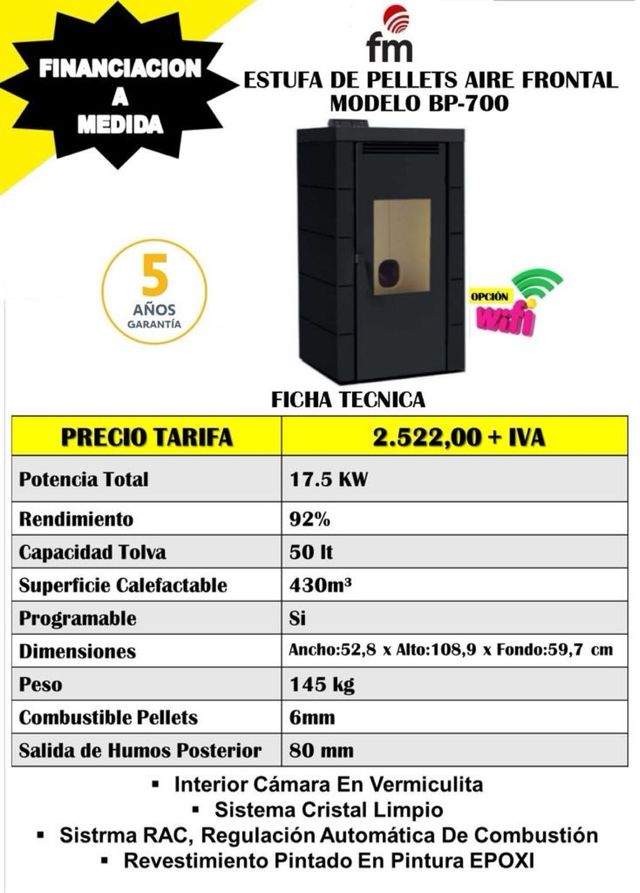 ESTUFA DE PELLETS AIRE FRONTAL BP-700