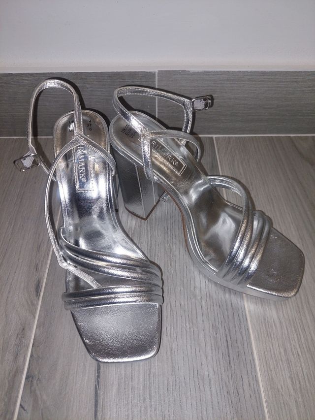 Sandalia tacón plateado T37