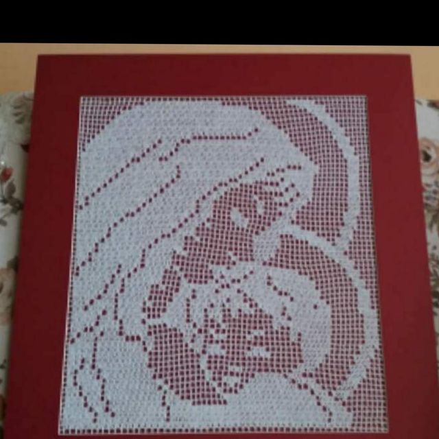 Quadro uncinetto Madonna con bambino
