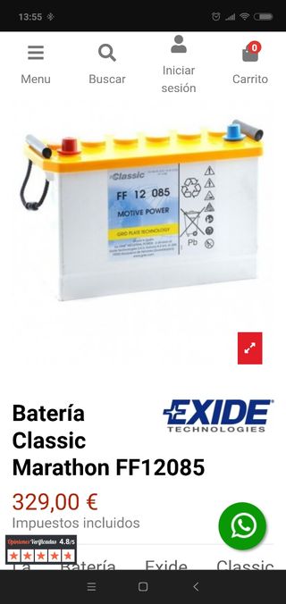 Batería Exide Classic FF12085 de 12V 110ah