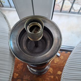 lampara de metal y cristal azul antigua vintage