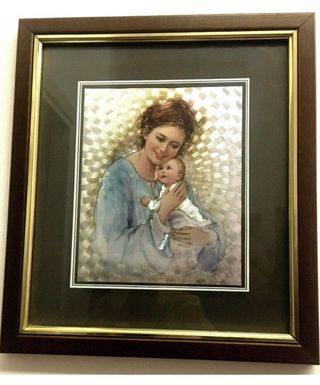 Quadro litografia su alluminio donna cornice legno