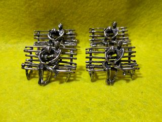 Plata Figuras Miniatura Banco Novios