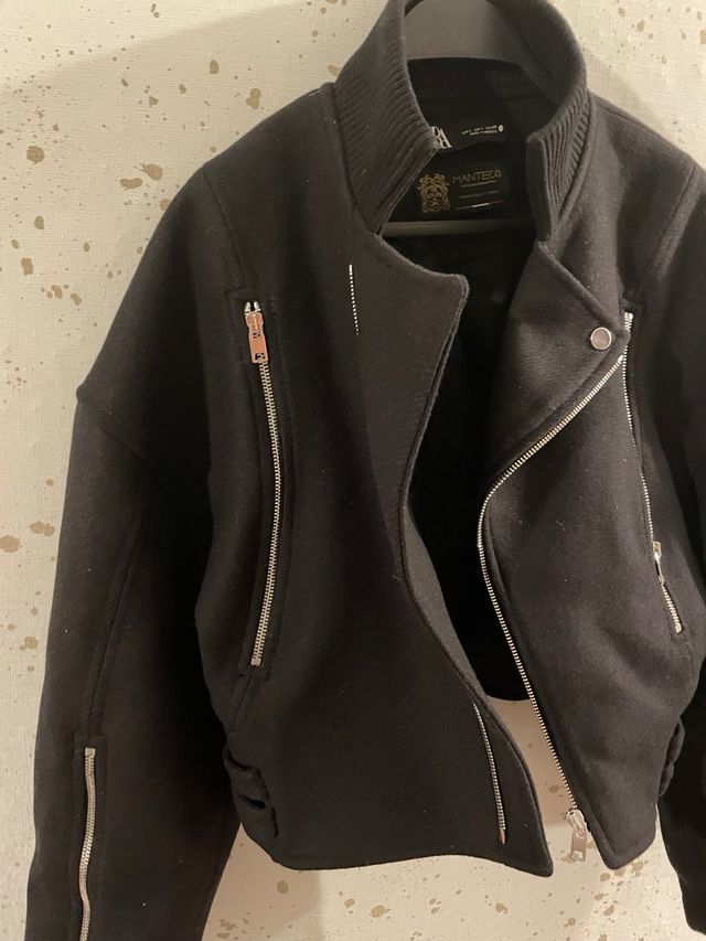 cazadora MANTECO abrigo biker con cremallera NUEVA