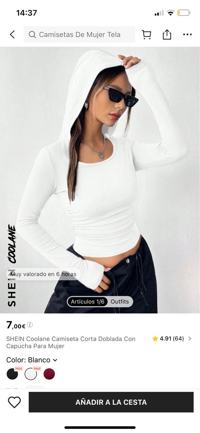 Crop manga larga con capucha Shein