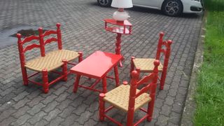 Tavolini sedie e lampada,  parure originale 