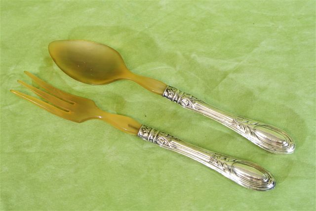 Posate da insalata argento 800 e corno