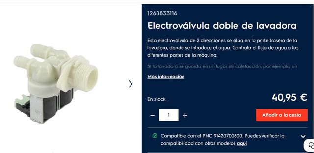 Electroválvula lavadora Electrolux