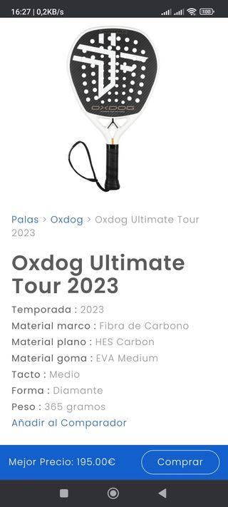 Pala de pádel oxdog ultimate tour 2023