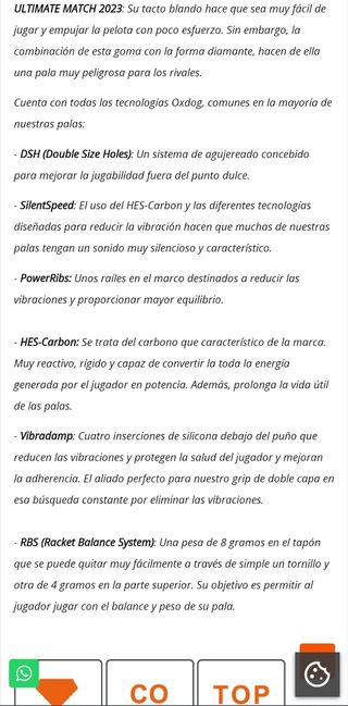 Pala de pádel oxdog ultimate match 2023.