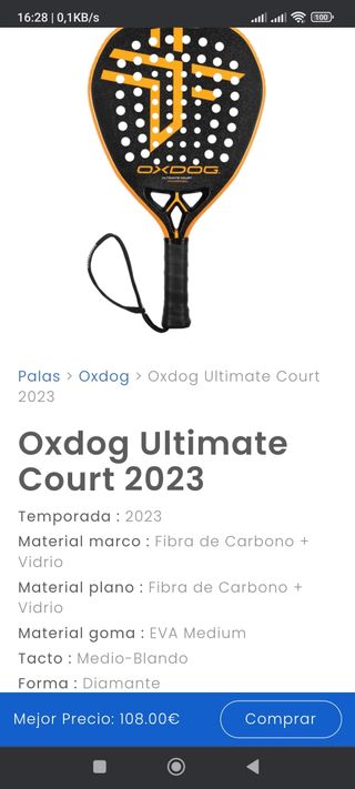 Pala de pádel oxdog ultimate court 2023.