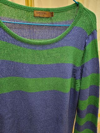 Jersey de punto rayas verde y azul. Talla 40