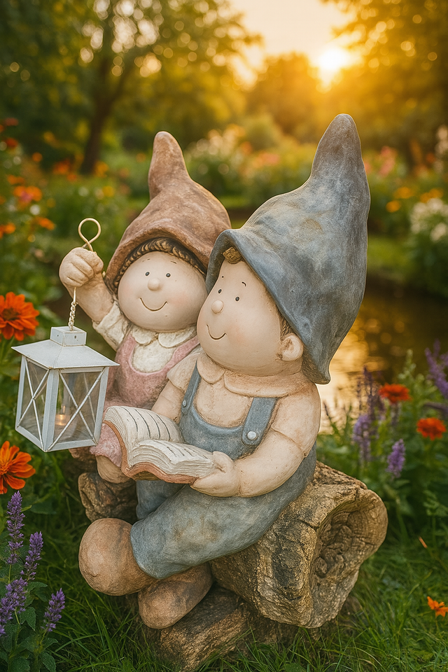 figura de jardin portavelas