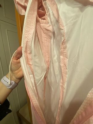 traje de flamenca rosa bebé ,con lunares blancos