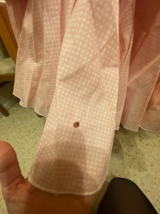 traje de flamenca rosa bebé ,con lunares blancos
