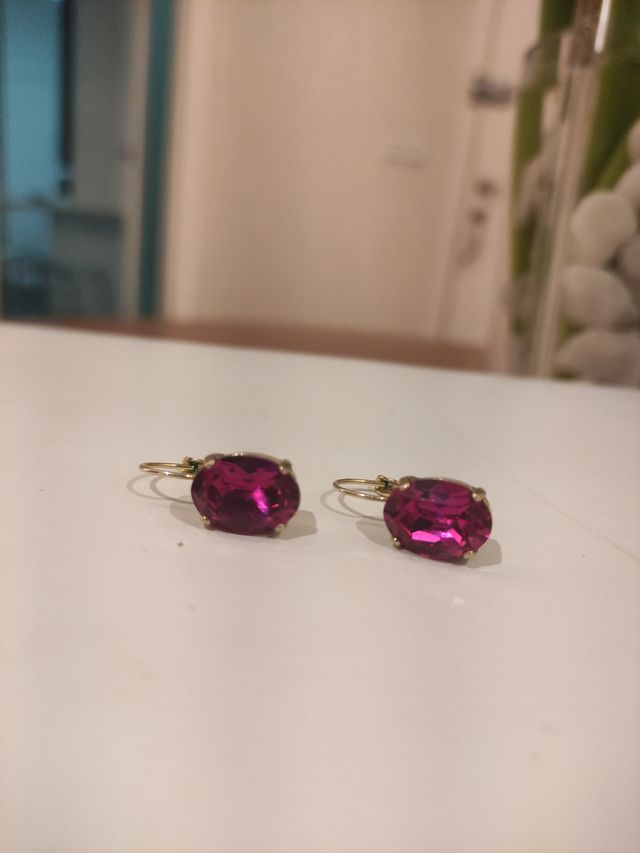 Pendientes piedra cristal rosa fucsia