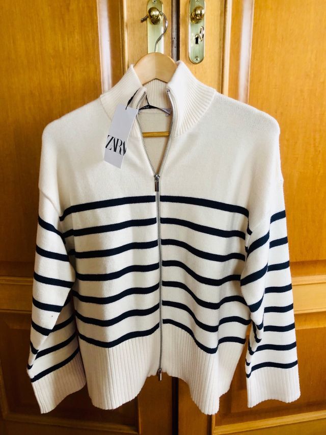 cardigan Zara cremalleras blanco