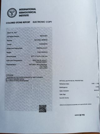 Tanzanita NATURAL 10'87ct azul profundo