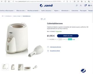 Calienta biberones Jané nuevo + adaptador de coche